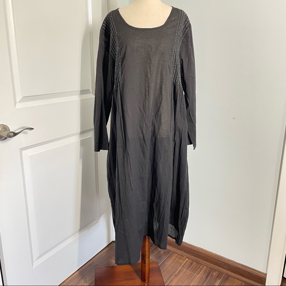 Market Place Handwork of India Black Cotton Lagenlook midi Dress